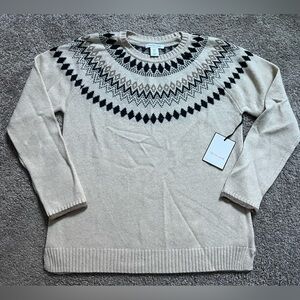 Tabitha Webb Chevron Pullover Wool Blend Knit Sweater Cream large NWT